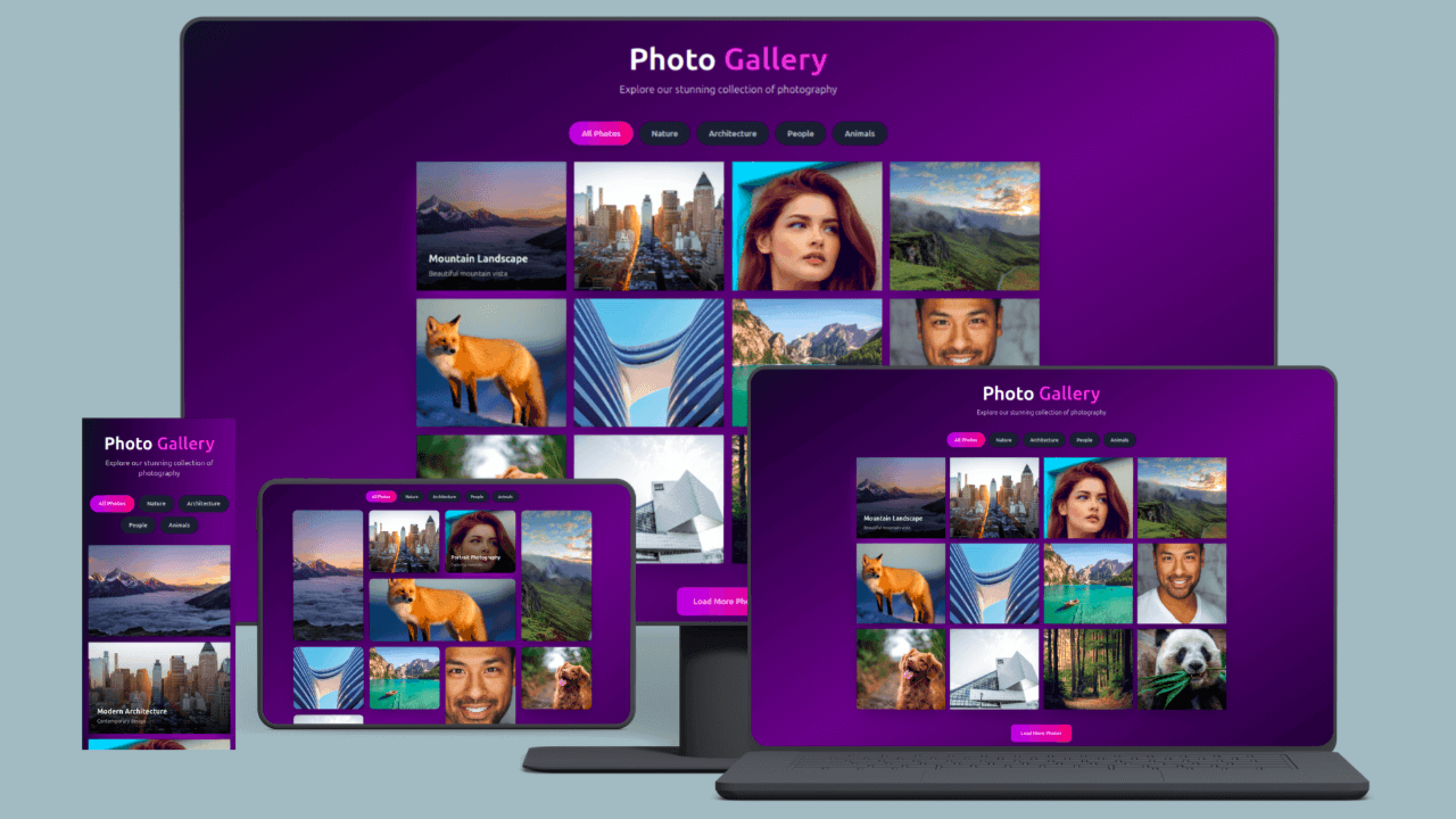 Free Responsive Photo Gallery Template - HTML, Tailwind CSS & JavaScript